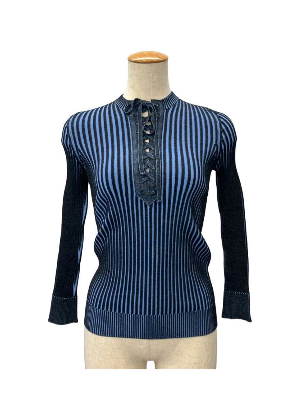 Gucci Long Sleeve Lace-up Rib Knit Sweater